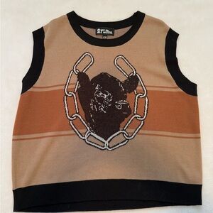 2FlyCo Sleeveless Knit Sweater Vest - Tan & Rust Angus Bull Chain Horseshoe